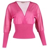 long-sleeved v-neck knitted blouson top in pink silk