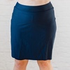 women's plus high waisted knee length swim skirt with attached bike shorts