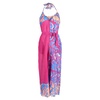 printed halter neck jumpsuit in fuchsia viscose