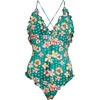 women's giordana maillot green floral one piece swimsuit with ruffl