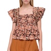 emelia print flutter sleeve top in brown