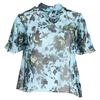 caprice floral-print georgette blouse in light blue silk