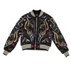 black and multicolred paisley bomber jacket