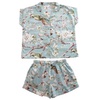 Ladies Blue Blossom and Bird Print Cotton Short Pyjama Set