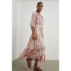 Caterine Multi Stripe Tie Neck Midi Dress Col: Pink Multi, Size: