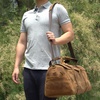 Stitched Detail Genuine Leather Holdall - Brown