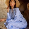 Tourist Hand Printed Stripe Linen Tunic Dress - Blue And White