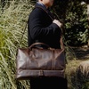 Leather Weekend Bag With Suit Compartment - Dark Brown