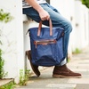 Leather Trim Top Zip Backpack - Blue