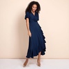 Petite Waterfall Midi Dress In Navy Blue