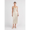 Kamea Beige Satin Cowl Neck Midi Dress