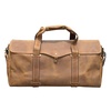 Stitched Detail Genuine Leather Holdall - Brown