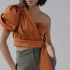 Emily One-Sleeve Asymmetric Poplin Top Copper