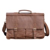 Worn Look Genuine Leather Messenger - Chestnut