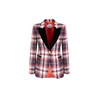 Fitted Red Plaid Blazer With Black Velvet Lapels And Golden Buttons Anabel