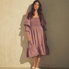 Amelia Ruched Midi Linen Dress In Rhapsody Purple