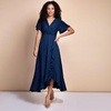 Petite Waterfall Midi Dress In Navy Blue