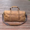 Stitched Detail Genuine Leather Holdall - Brown