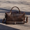 Leather Weekend Bag With Suit Compartment - Dark Brown