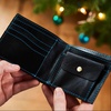 Black Leather Wallet With Contrast Blue Stitch