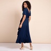 Petite Waterfall Midi Dress In Navy Blue