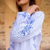 Tourist Hand Printed Stripe Linen Tunic Dress - Blue And White