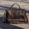 Leather Weekend Bag With Suit Compartment - Dark Brown