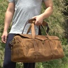 Stitched Detail Genuine Leather Holdall - Brown