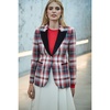 Fitted Red Plaid Blazer With Black Velvet Lapels And Golden Buttons Anabel