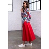 Red A-Line Midi Skirt