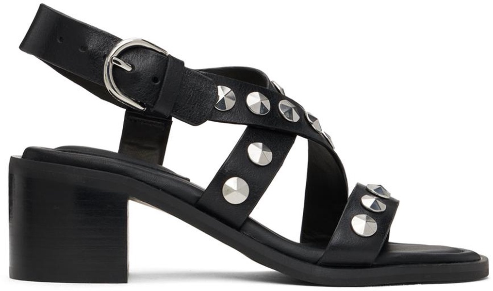 Black Geo Stud Block Heeled Sandals