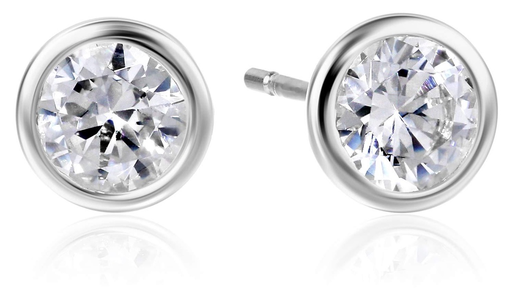 Amazon Essentials Sterling Silver AAA Cubic Zirconia Bezel Stud Earrings , (previously Amazon Collection)