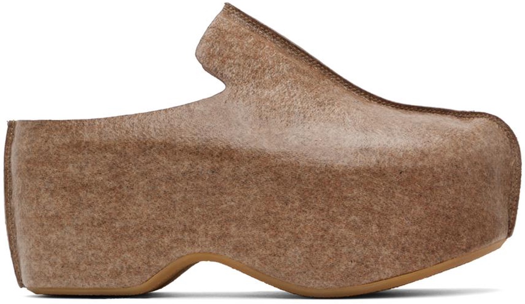 Beige Laminated Felt Platform Clogs