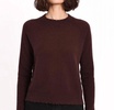 cashmere frayed edge cropped sweater in chocolate