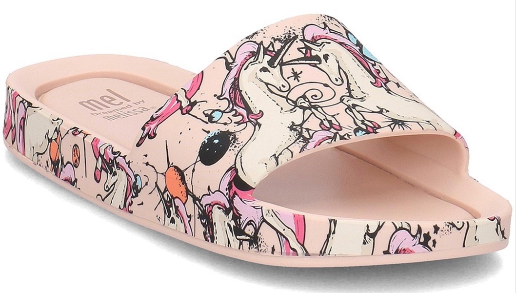 women's unicorn beach slide in pink/beige