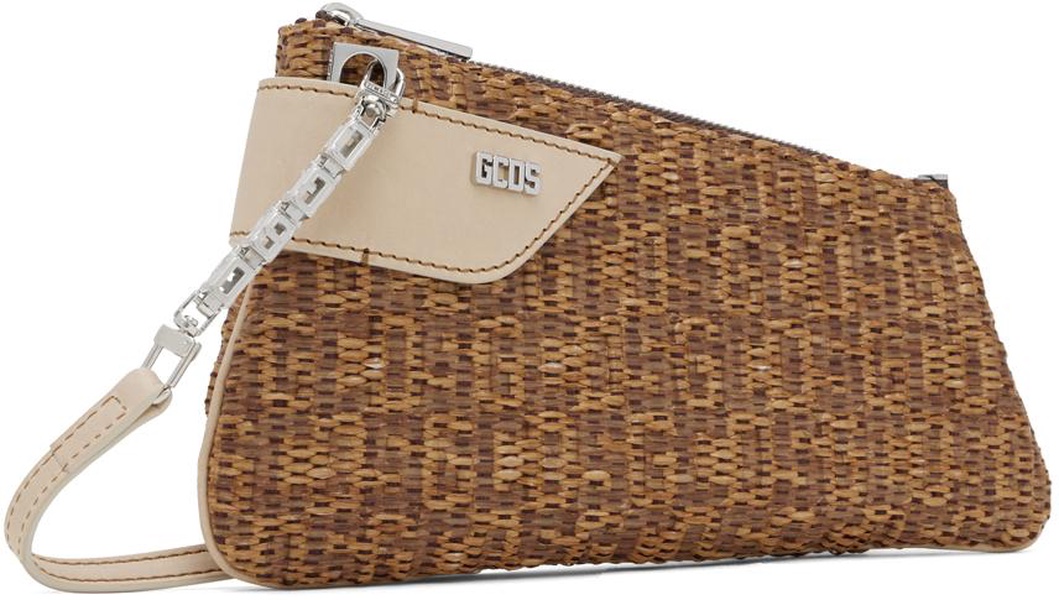 Brown Comma Notte Monogram Raffia Shoulder Bag