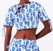 cropped bows top in kozmo blue