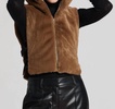 fur hooded gilet in walnut