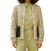 reversible patch pocket puffer jacket in pale army w/ cream blush