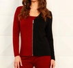 color block v-neck zip cardigan in black/wine