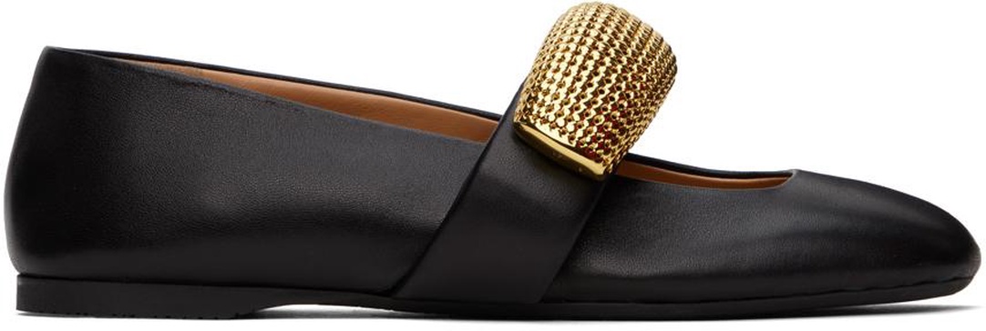 Black Bubble Bracelet Leather Ballerina Flats