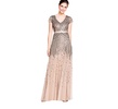 Adrianna Papell Women's Long Beaded V-Neck Dress with Cap Sleeves and Waistband