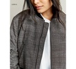 Women's Plaid Shirred-Sleeve Cropped Bomber Jacket