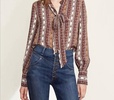 elaine tie bow long sleeve blouse in ecru/multi