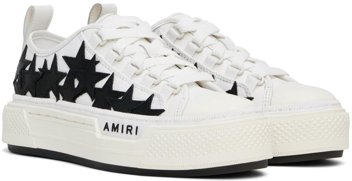 White & Black Stars Court Low Sneakers