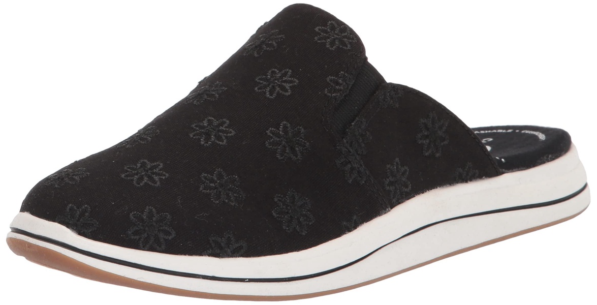 Clarks Breeze Shore Mule, Black Floral Canvas, 9.5 Narrow