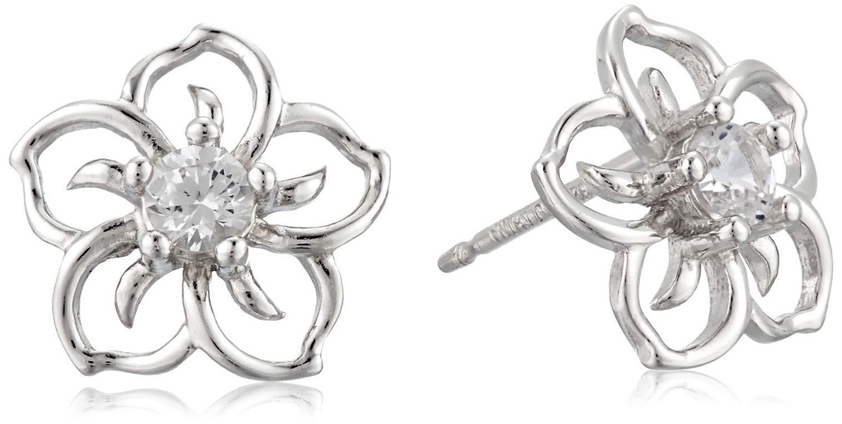 Amazon Essentials Sterling Silver Created White Sapphire Flower Stud Earrings (previously Amazon Collection)