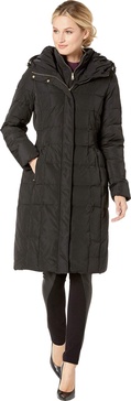 Cole Haan Women's Knee Length Hooded Quilted Down Coat