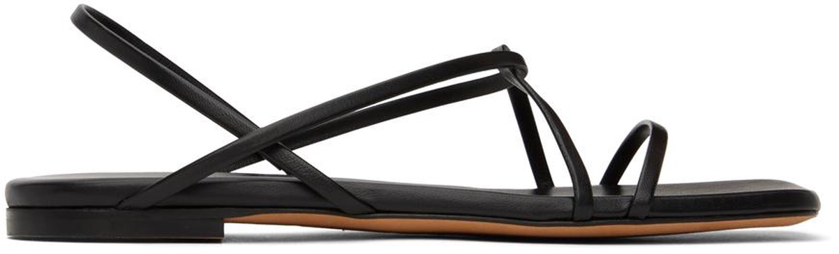 Black Square Strappy Flat Sandals