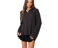 Women's Oversized Quarter Zip High Neck Rib Sweater